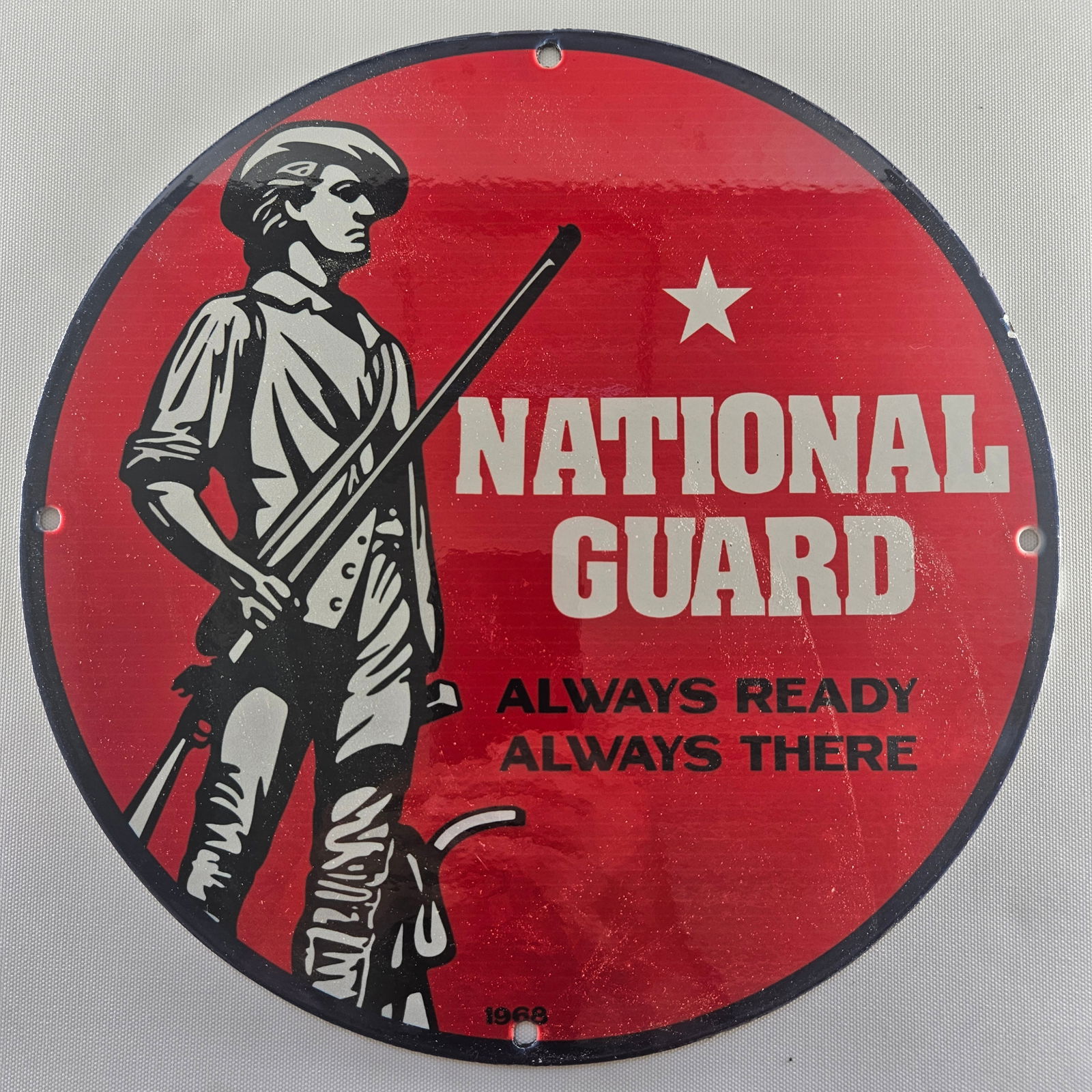 1968 NATIONAL GUARD GAS OIL GARAGE MAN CAVE PORCELAIN SIGN (1 of 2)