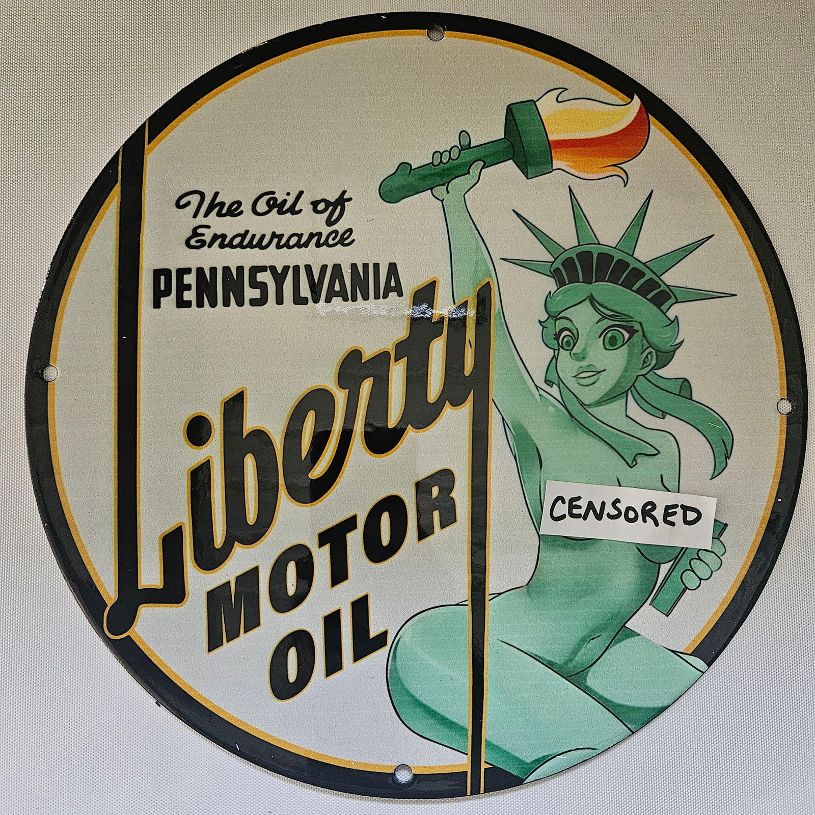 LIBERTY MOTOR OIL GAS OIL GARAGE MAN CAVE PORCELAIN SIGN (1 of 2)