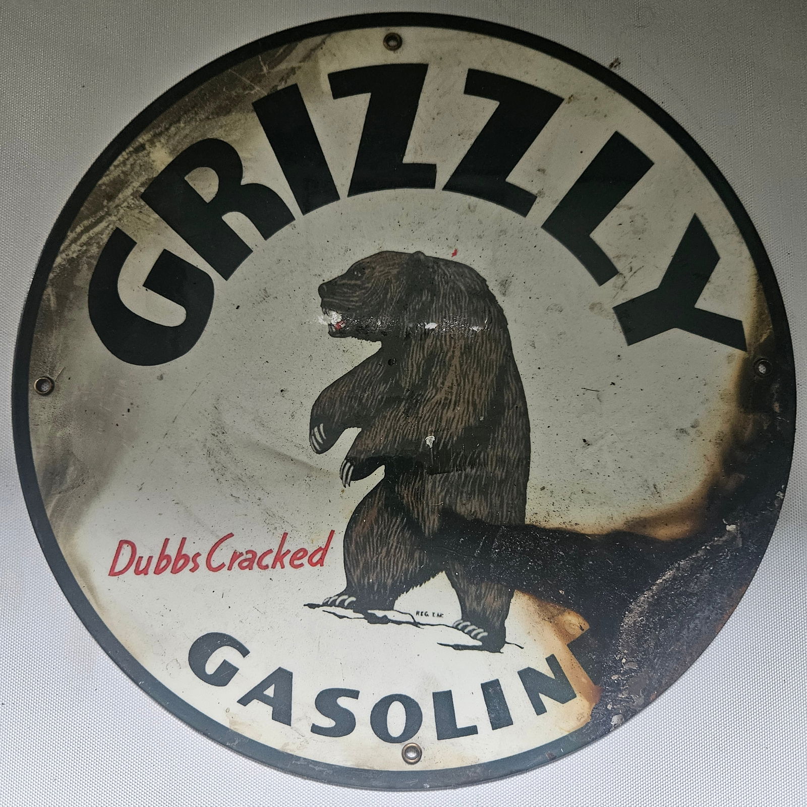 Grizzly Gasoline' Porcelain Sign with Dubbs Cracked Process - A Roar from the Past (1 of 2)