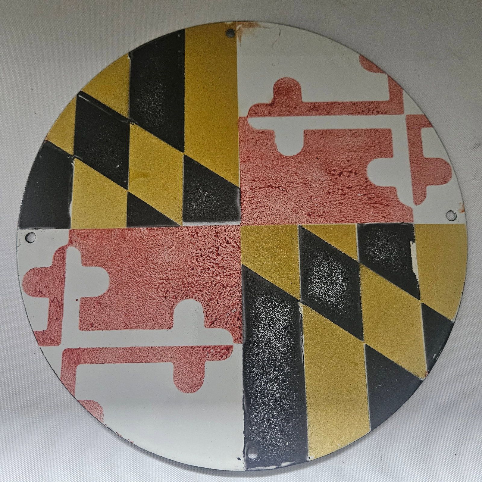 Maryland Pride Porcelain Sign - Quintessential Symbol of The Old Line State: Celebrate Maryland's rich heritage with this beautifully crafted porcelain sign, showcasing the iconic black, gold, red, and white of the state's flag. A powerful symbol of pride and tradition, this s