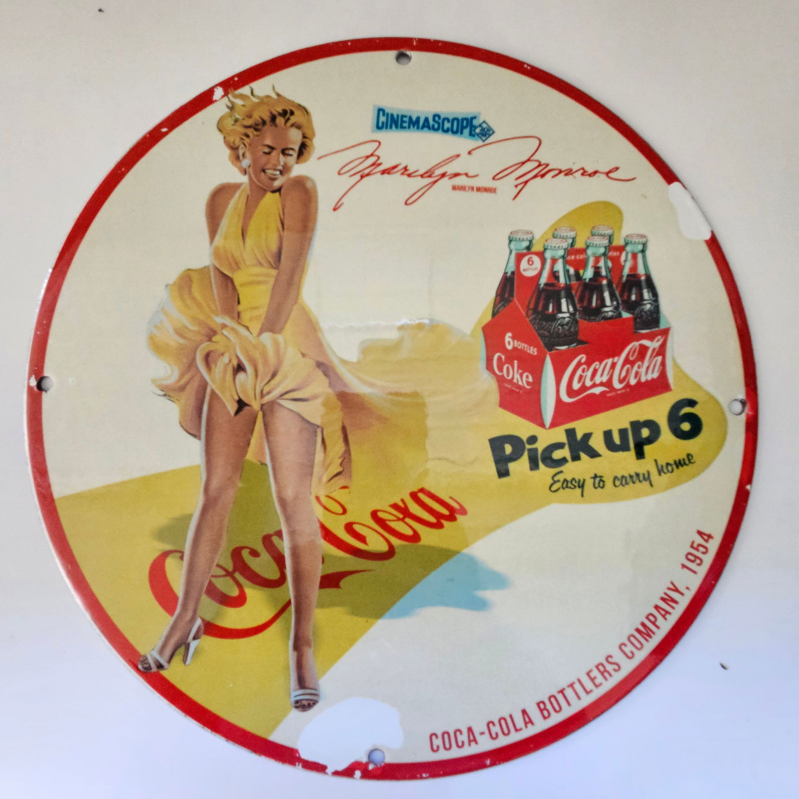 1954 COCA-COLA BOTTLERS "MARILYN MONROE" GAS OIL GARAGE MAN CAVE PORCELAIN SIGN (1 of 2)