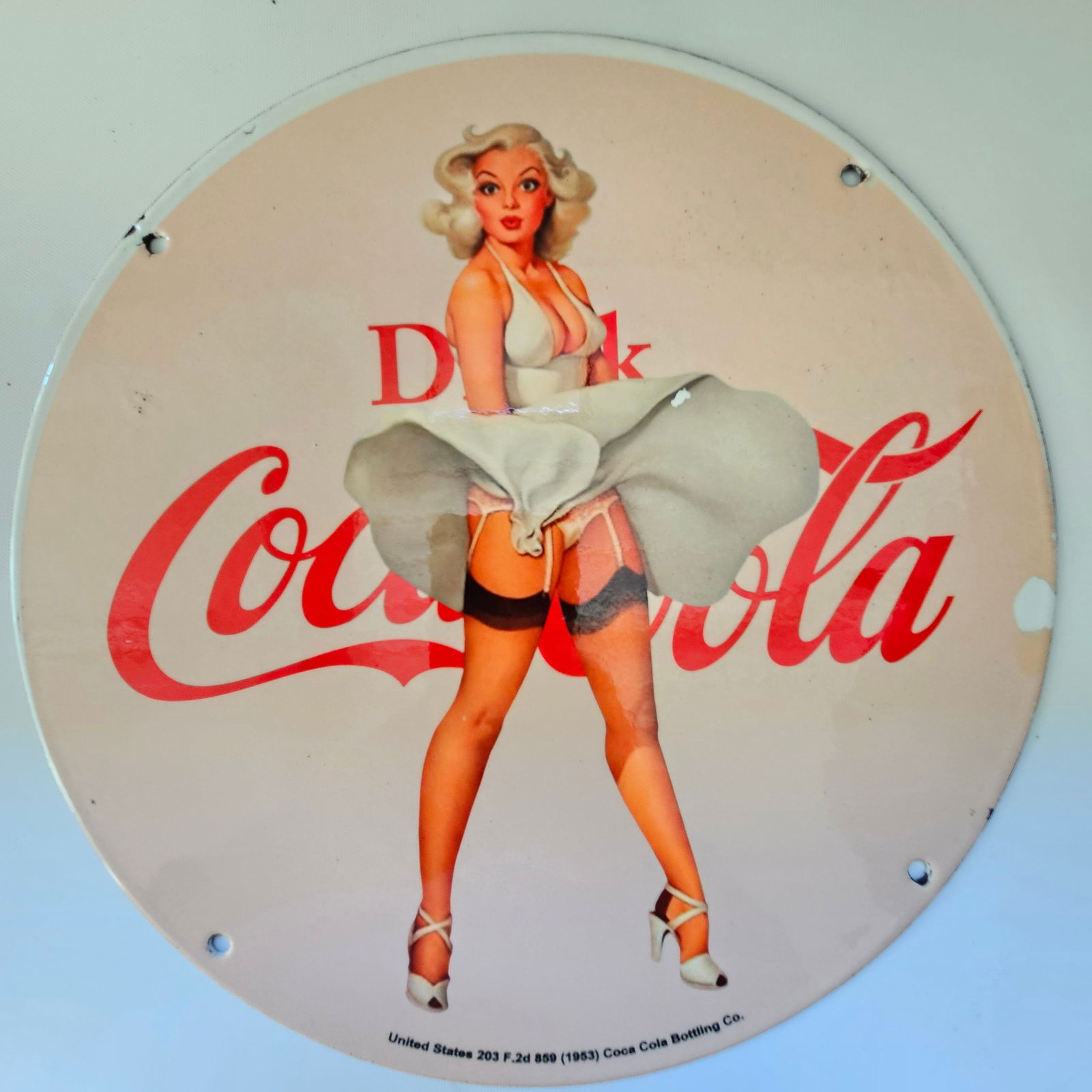 1953 DRINK COCA-COLA GAS OIL GARAGE MAN CAVE PORCELAIN SIGN (1 of 2)