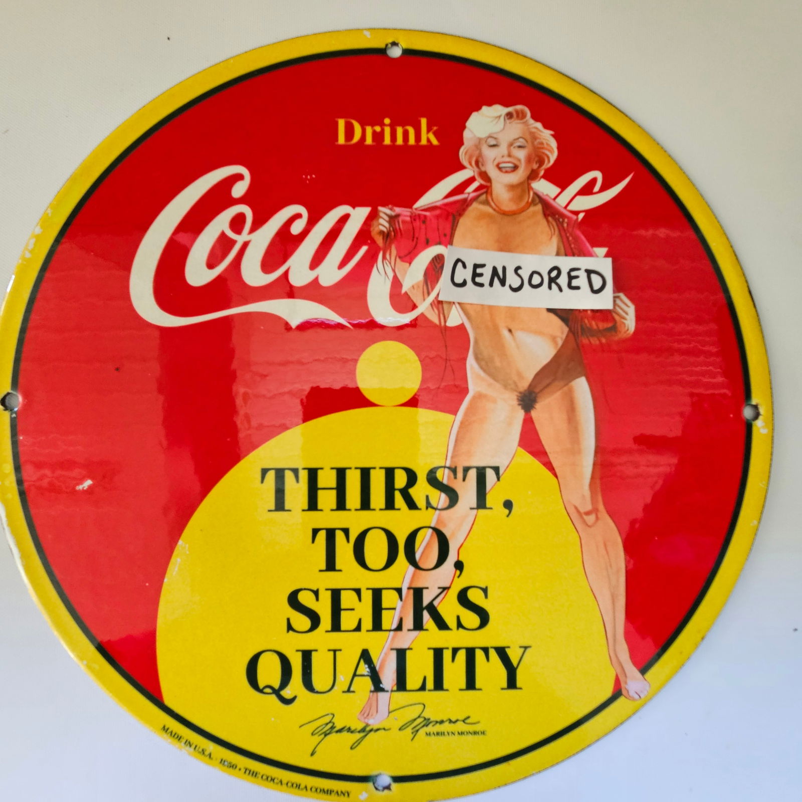 1950 DRINK COCA-COLA "MARILYN MONROE" GAS OIL GARAGE MAN CAVE PORCELAIN SIGN (1 of 2)
