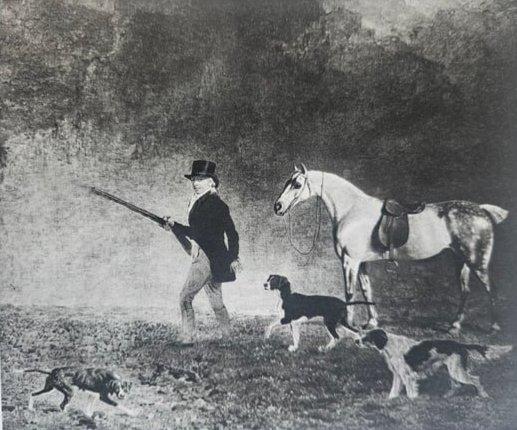 Col. Henry Campbell, Shooting on a Moor" - Gravure by Ben Marshall: This vintage gravure, "Col. Henry Campbell, Shooting on a Moor," epitomizes Ben Marshall?s skill in depicting English sporting life. Sized at 7x9" and carefully mounted on an 11x14" conservation board