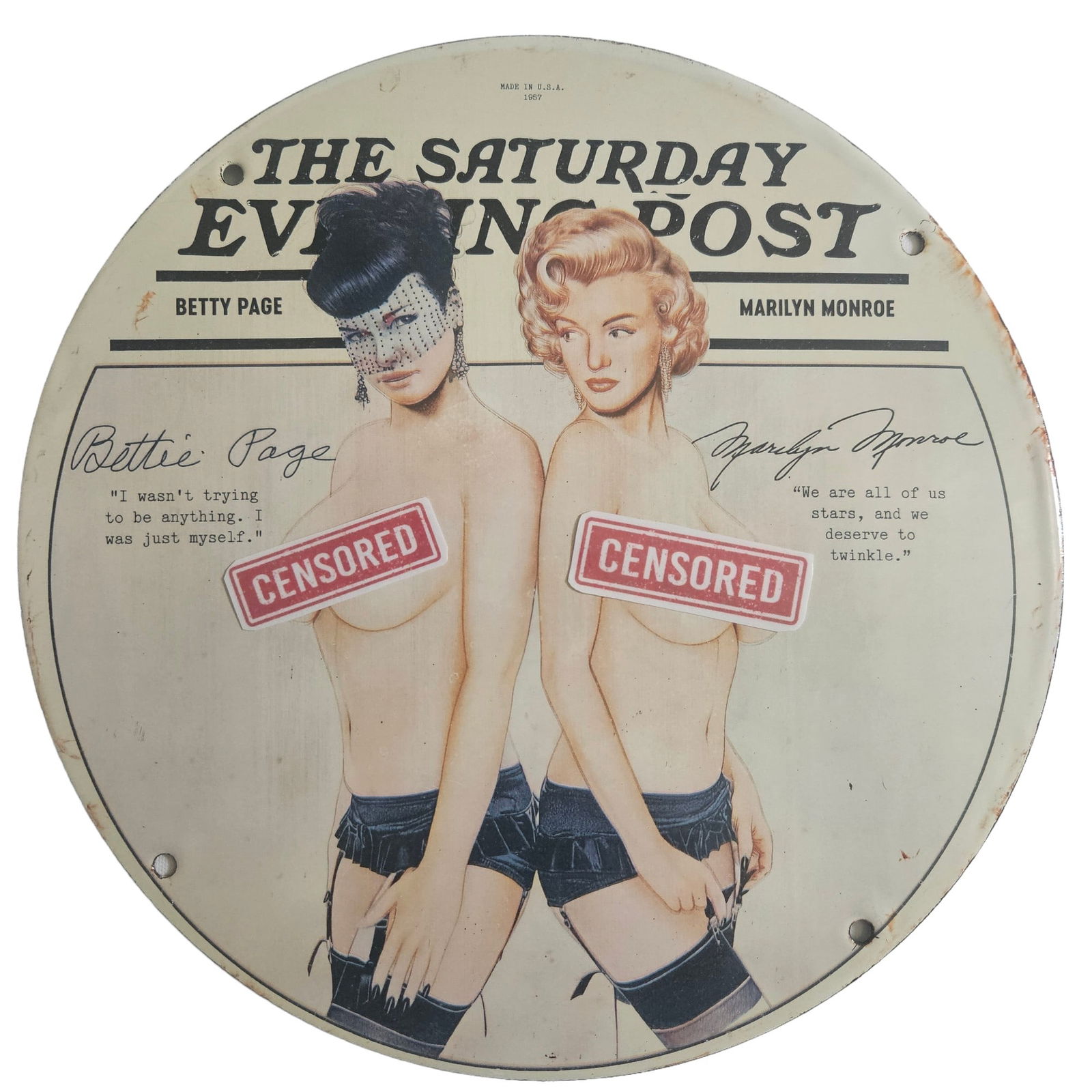 1957 Betty Page & Marilyn Monroe The Saturday Evening Post Porcelain Sign - 12" Collectible (1 of 3)