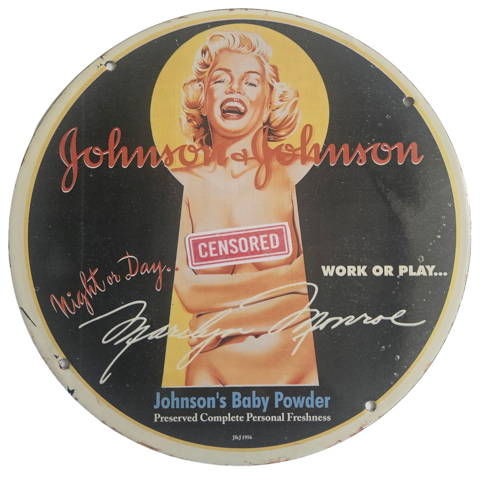 1956 Marilyn Monroe Johnson's Baby Powder Porcelain Sign - 12" Vintage Health & Beauty Collectible (1 of 3)