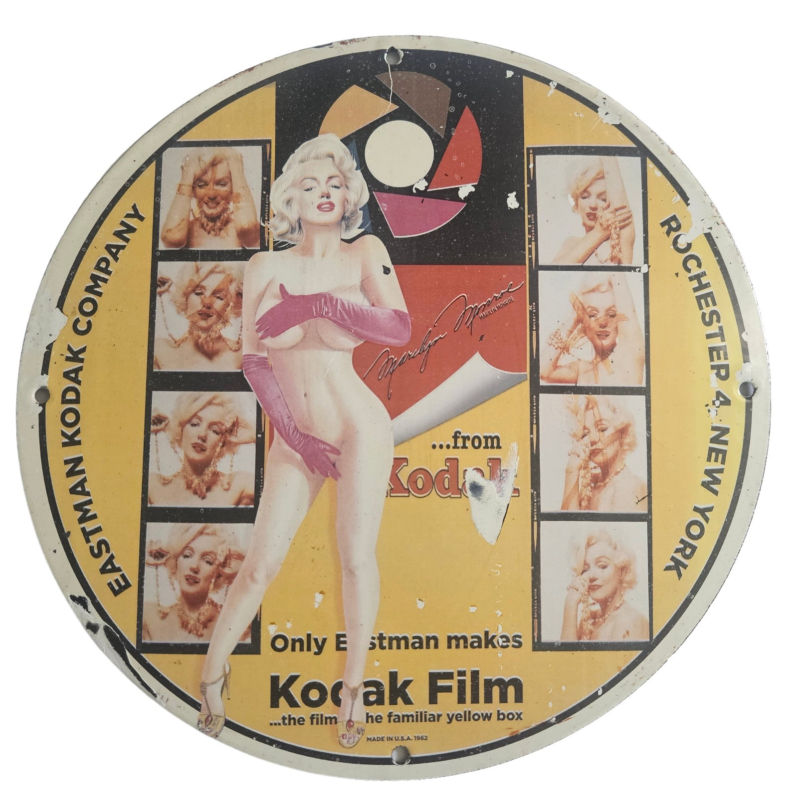 1962 Marilyn Monroe Kodak Film Porcelain Sign - 12" Iconic Photography Advertising Collectible (1 of 3)