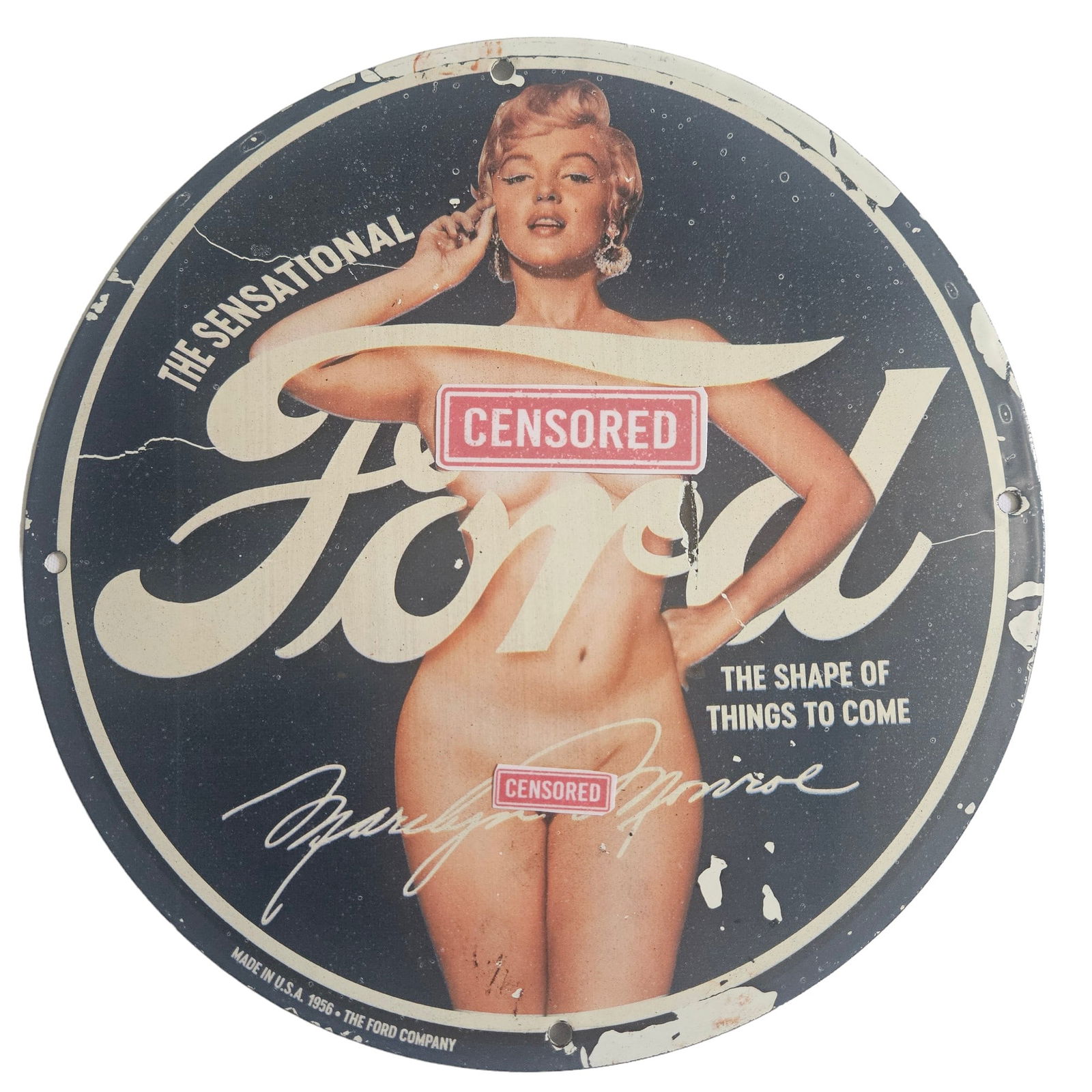 1956 Marilyn Monroe Ford Advertising Porcelain Sign - 12" Vintage Automotive Collectible (1 of 3)