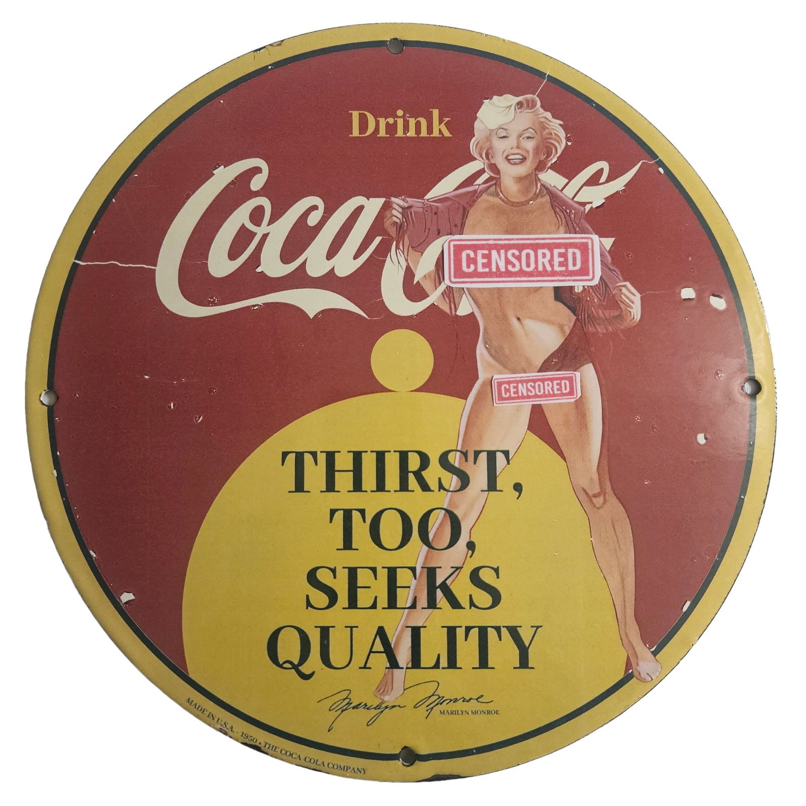 Rare 1950s Marilyn Monroe Coca-Cola Porcelain Advertising Sign - Vintage Collectible (1 of 2)