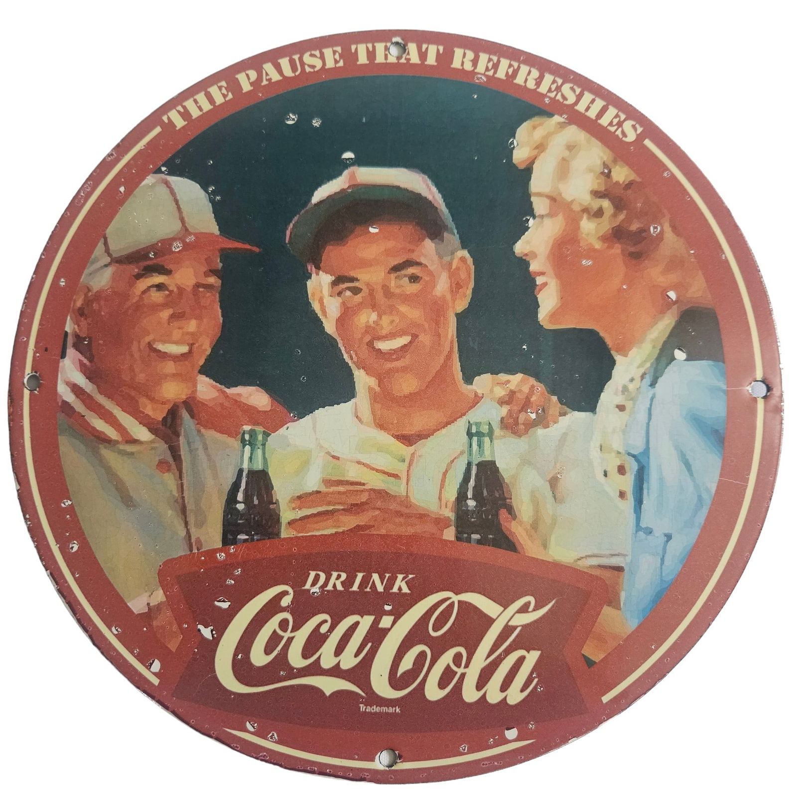 Classic Coca-Cola Vintage Porcelain Advertising Sign - 'The Pause That Refreshes (1 of 3)