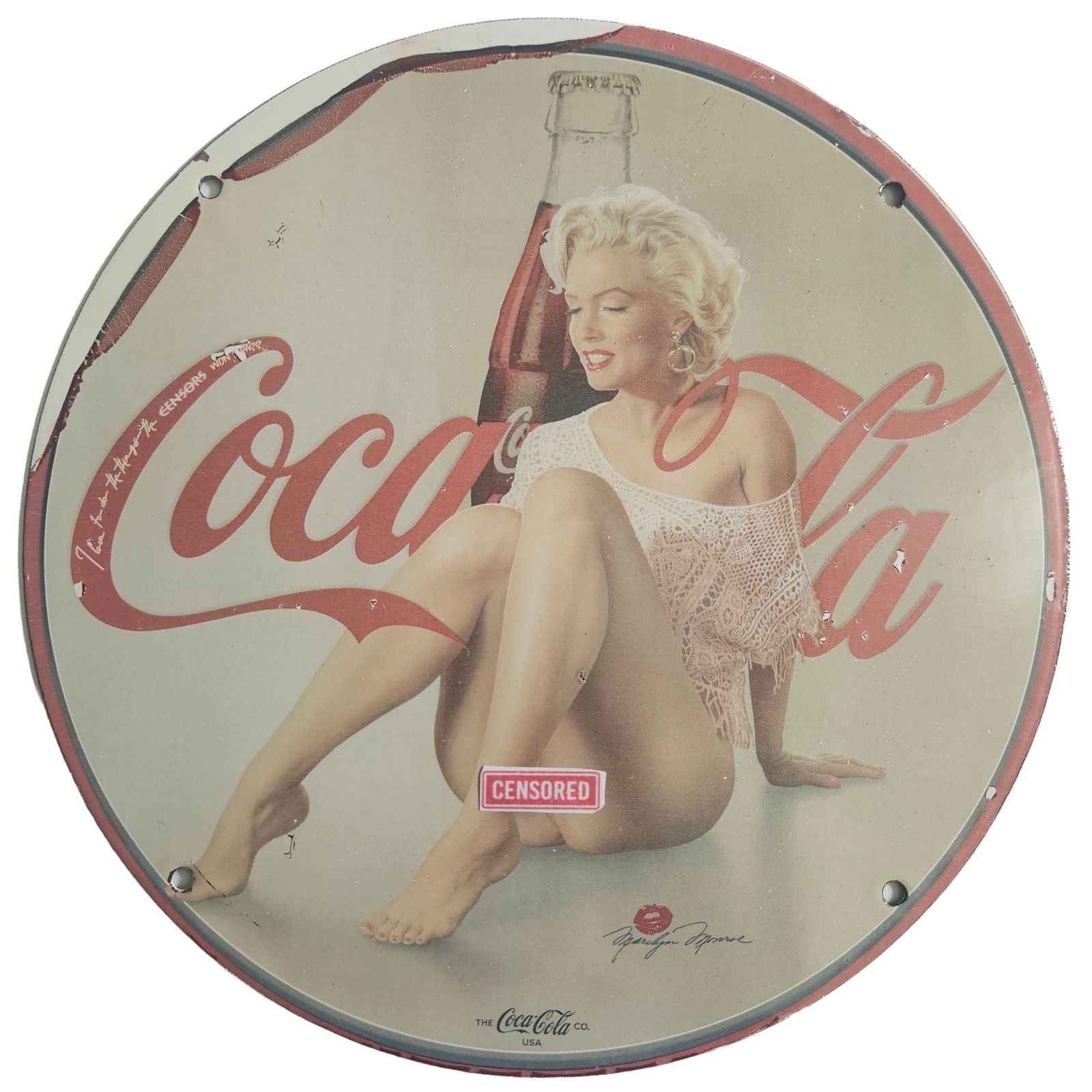 Vintage the Coca-Cola Co. of USA Porcelain Sign Featuring Marilyn Monroe Soda Pop Beverage (1 of 3)