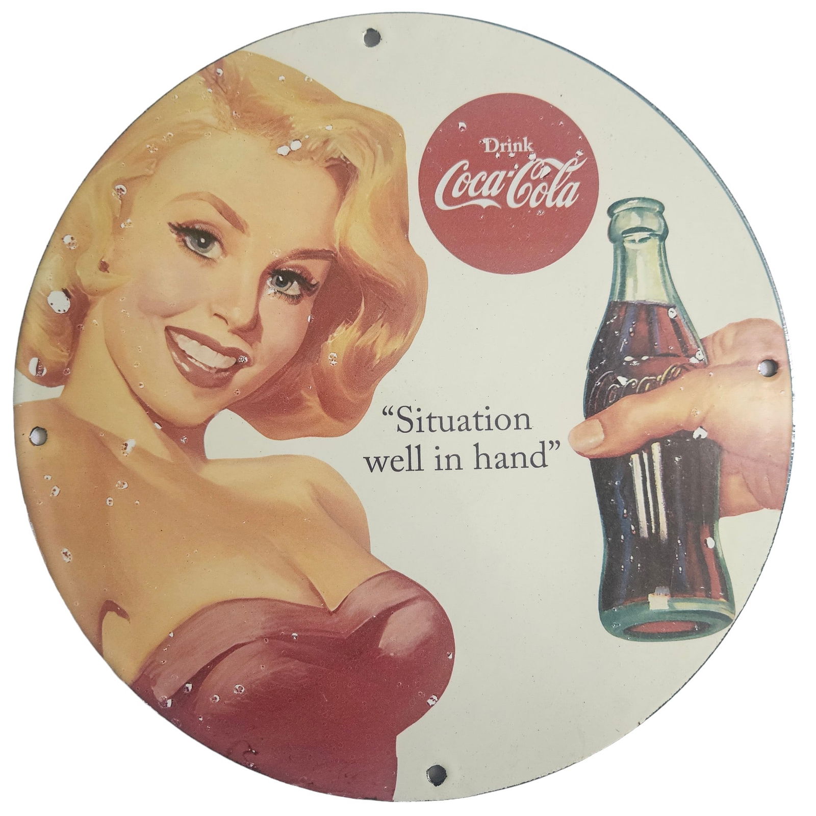 Vintage Drink Coca-Cola "Situation Well in Hand" Porcelain Sign Soda Pop Beverage Advertising Sign (1 of 3)