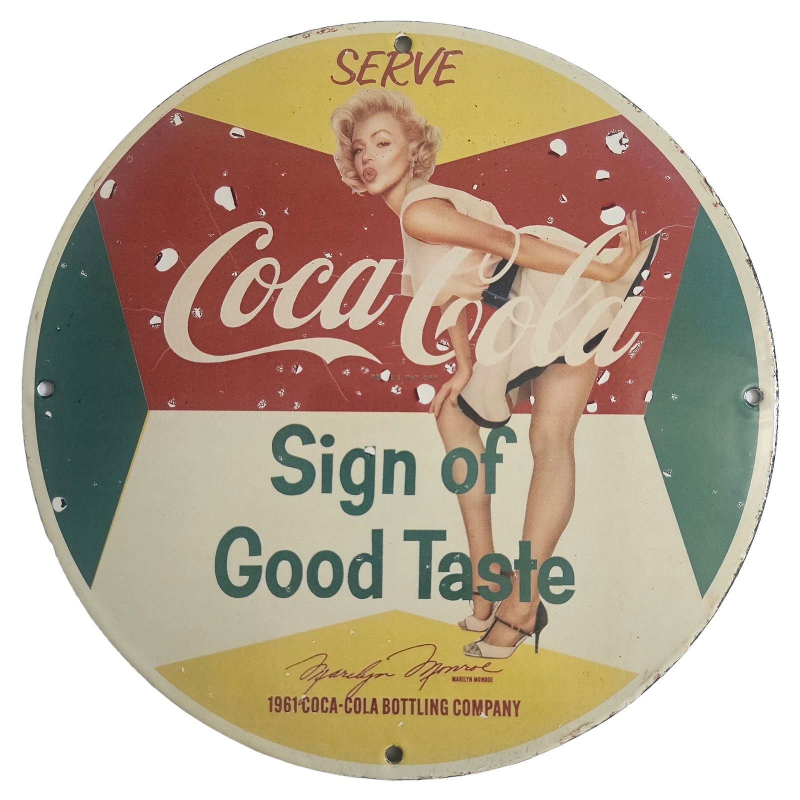 Vintage 1961 Coca-Cola Bottling Company Porcelain Sign Featuring Marilyn Monroe Soda Pop Beverage (1 of 3)