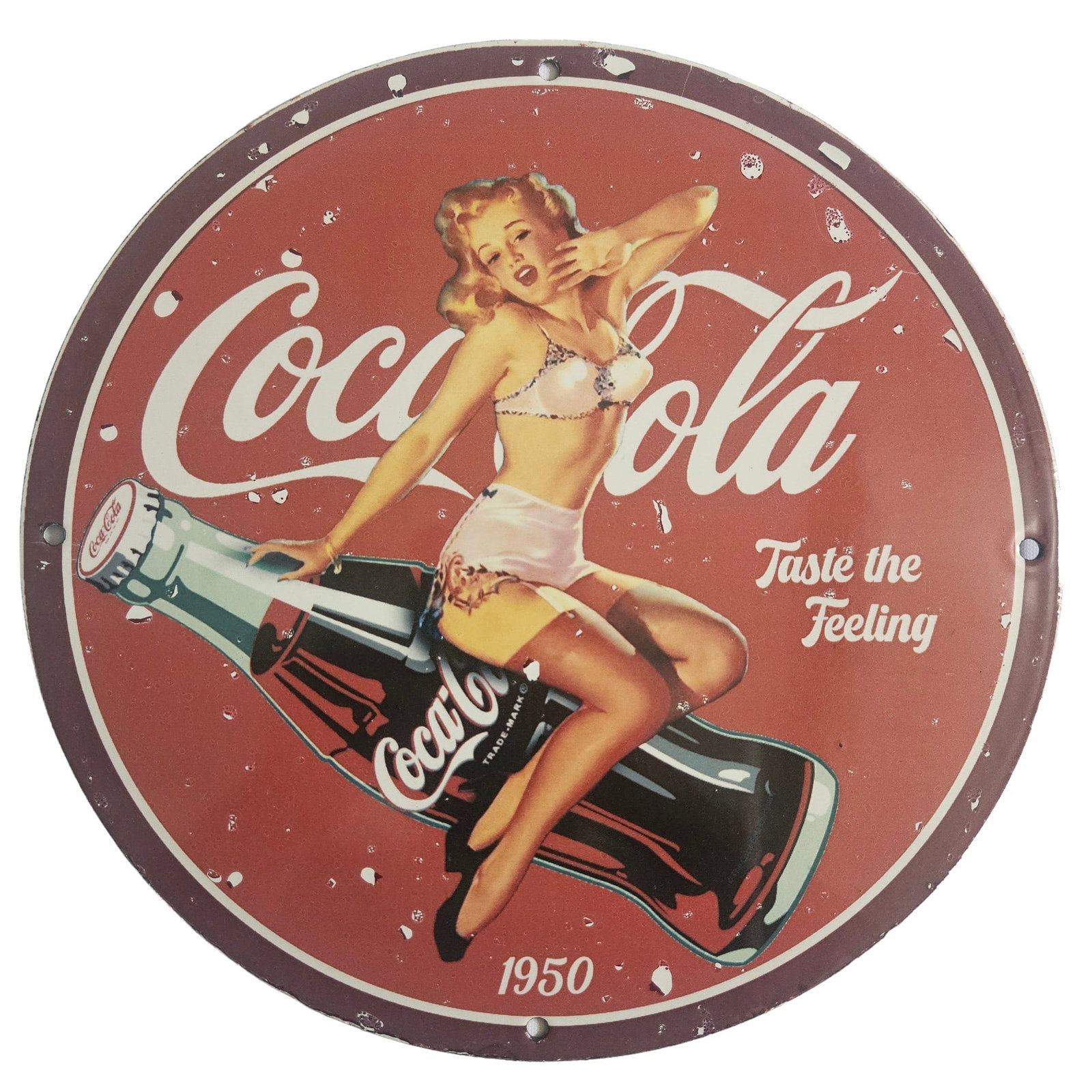 Vintage 1950 Coca-Cola "Taste the Feeling" Porcelain Sign Featuring Marilyn Monroe Soda Pop Beverage (1 of 3)