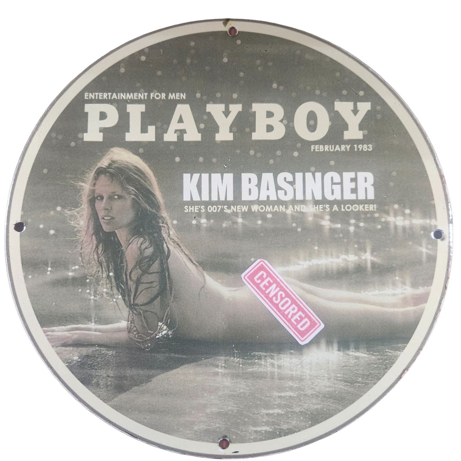 Vintage 12-inch Rare Playboy Porcelain Sign Featuring Kim Basinger, 1983 (1 of 2)