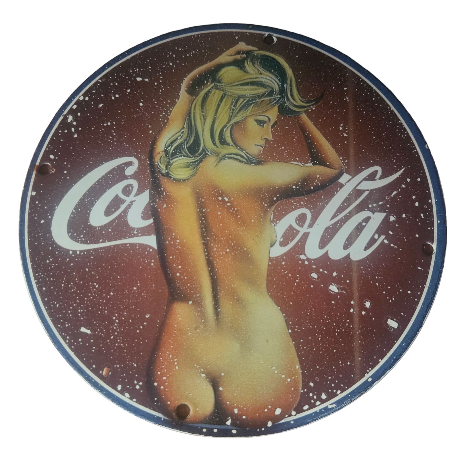 Vintage 8" Coca-Cola Porcelain Sign with Pin-Up Model - Collectible and Rare (1 of 2)