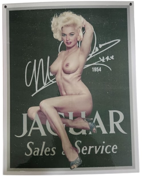 Rare Vintage 1954 Jaguar Sales & Service Porcelain Sign Iconic Blonde Pin-Up 12.5"x16" (1 of 2)