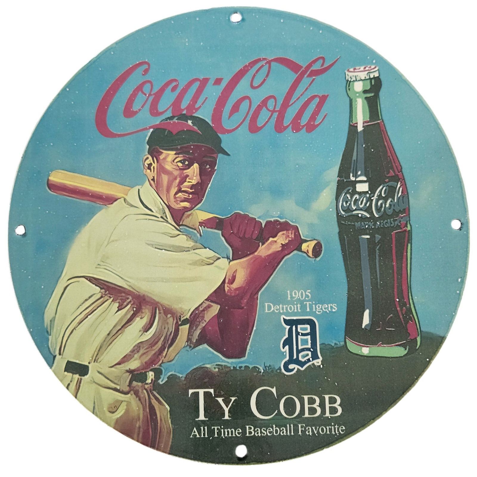 Vintage Ty Cobb Coca-Cola Porcelain Sign - 1905 Detroit Tigers Memorabilia (1 of 2)