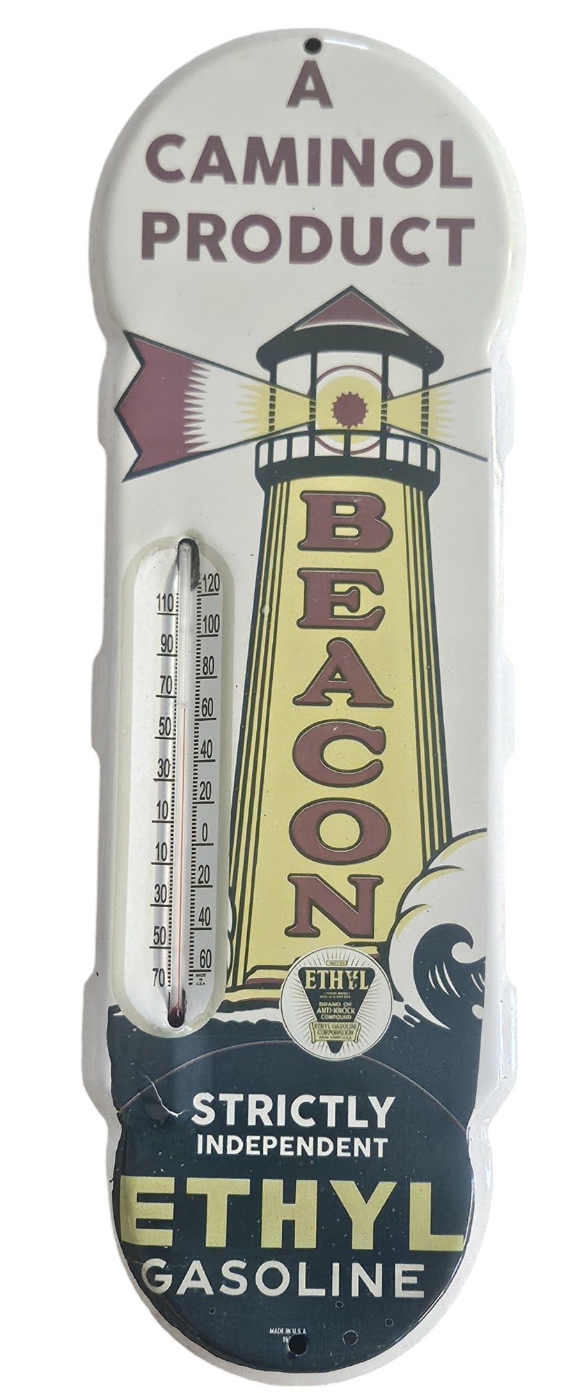 Vintage 18" Beacon Ethyl Gasoline Porcelain Thermometer - Classic 1950s Gas & Oil Collectible (1 of 5)