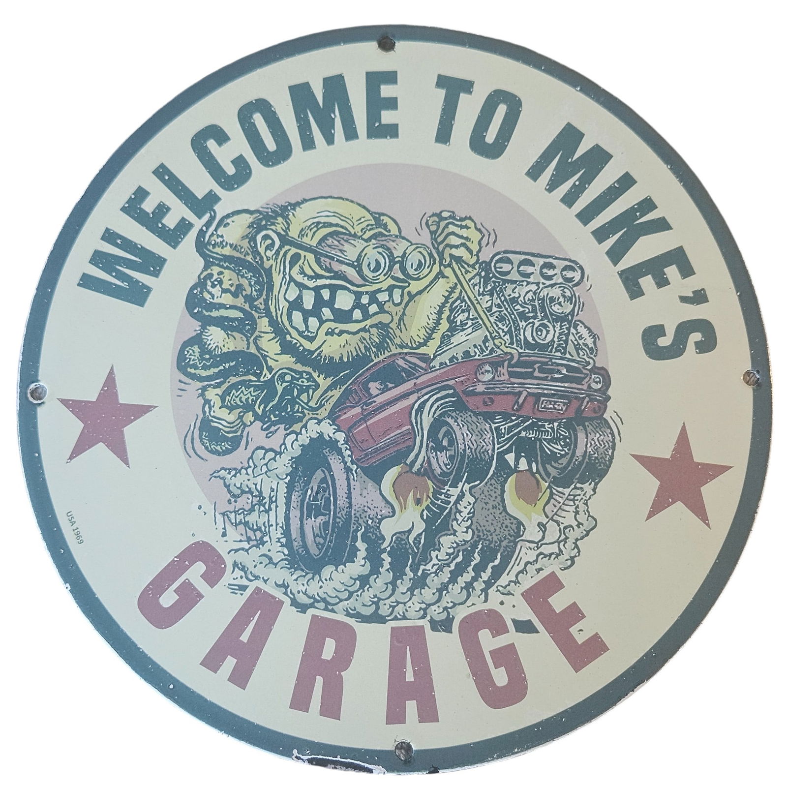 Vintage 'Welcome to Mike's Garage' Porcelain 12" Sign - Classic Automotive Decor (1 of 2)