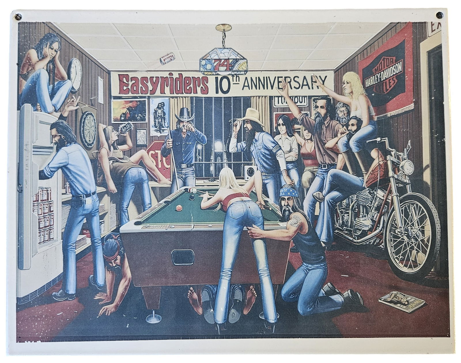 Vintage David Mann Easyriders 10th Anniversary Porcelain Sign (16"x12.5") (1 of 2)