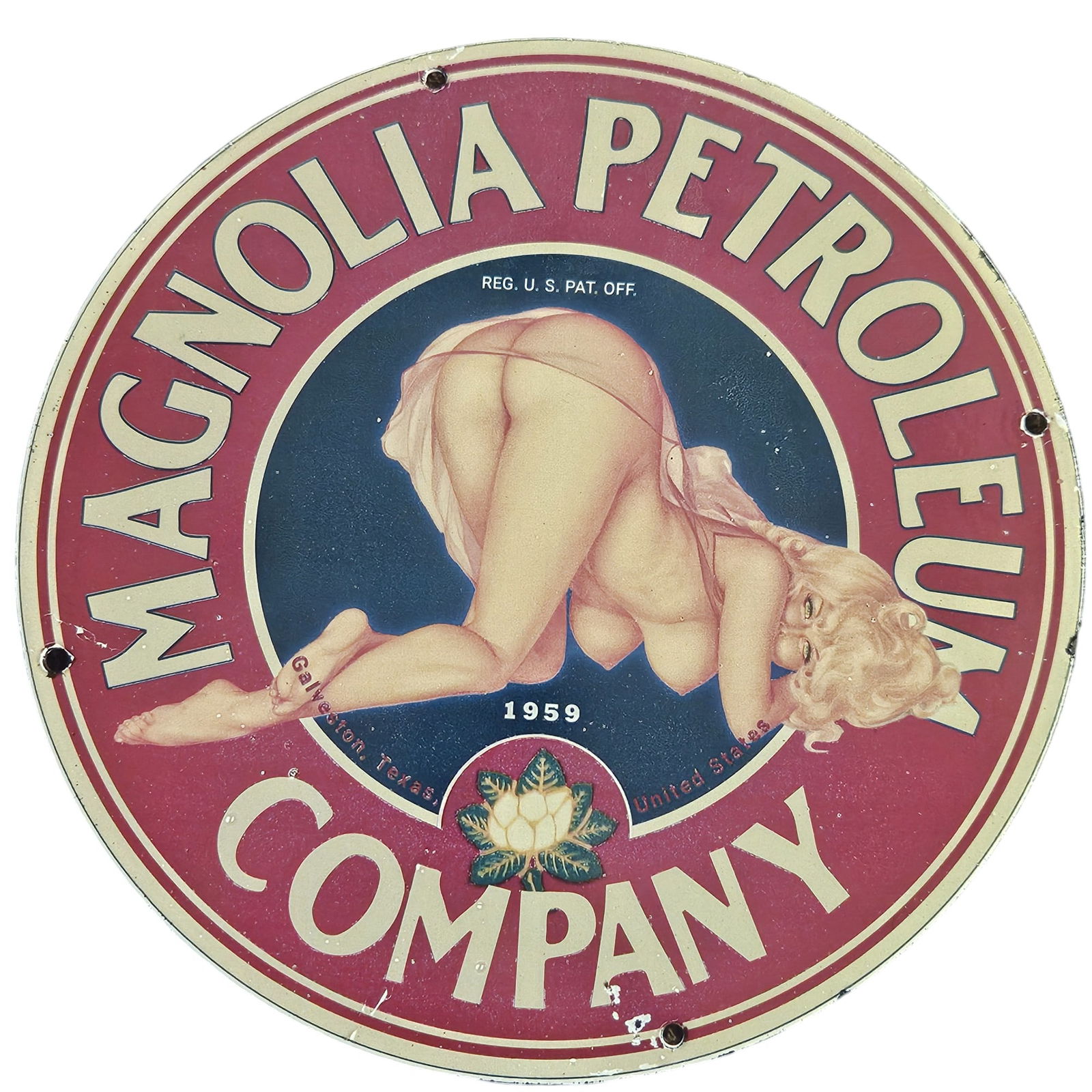 Vintage 1959 Magnolia Petroleum Company Porcelain Sign ? Rare Collectible Art (1 of 2)