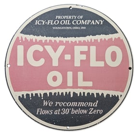 3. Vintage Icy-Flo Oil Porcelain Sign - Youngstown, Ohio, 1933 - Rare Collectible