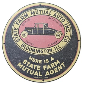 5. Vintage State Farm Mutual Auto Insurance Porcelain Sign - Bloomington, IL (1934)