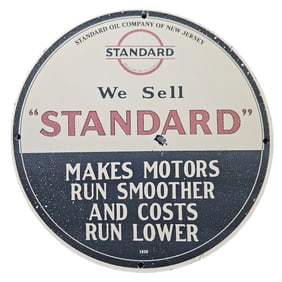 8. Vintage 1929 "We Sell Standard" Porcelain Enamel Sign - Gas & Oil Collectible