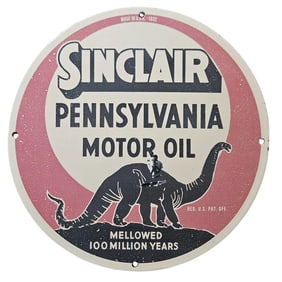 10. Vintage 1932 Sinclair Pennsylvania Motor Oil Porcelain Sign with Elephant Design