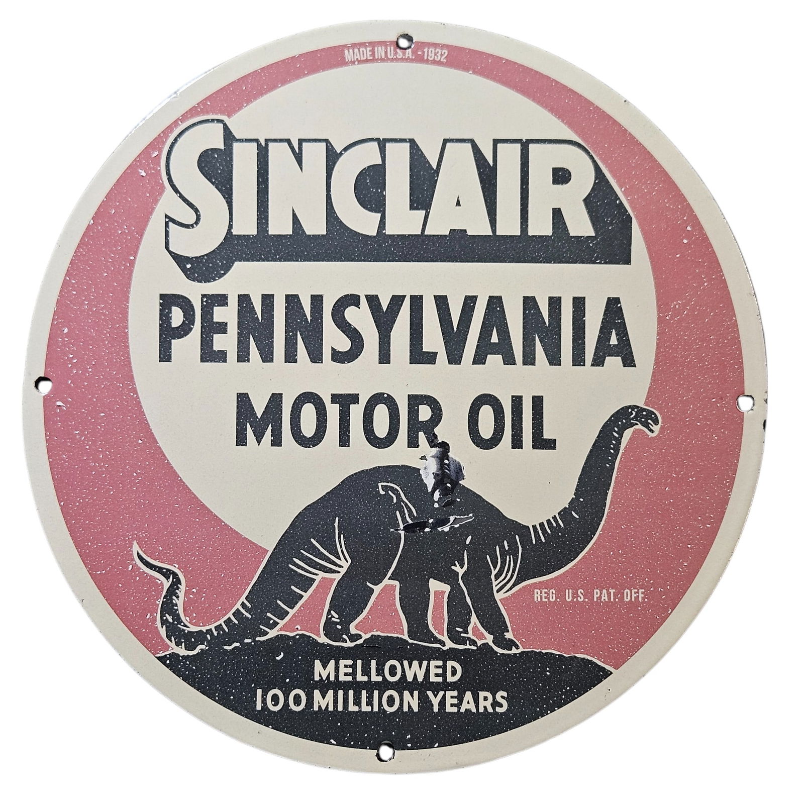 10. Vintage 1932 Sinclair Pennsylvania Motor Oil Porcelain Sign with Elephant Design (1 of 2)