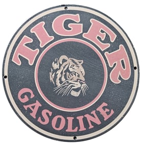 11. Vintage Tiger Gasoline Porcelain Sign - Collectible Oil & Gas Memorabilia