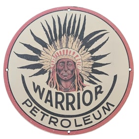13. Vintage Warrior Petroleum Porcelain Sign with Native American Chief Artwork
