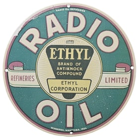 15. Vintage Radio Oil Ethyl Porcelain Sign - A Collector's Dream from 1934