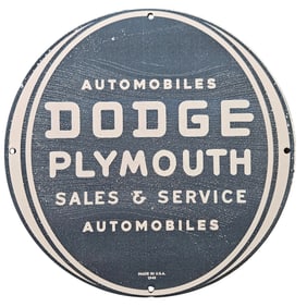 16. Vintage Dodge Plymouth Porcelain Sign - Classic Automobile Sales & Service (1945)