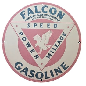 17. Vintage Falcon Refining Porcelain Sign - Rare Gasoline Advertising 1934 Collectible