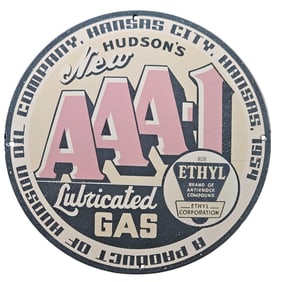 18. Vintage Hudson's AAA-1 Ethyl Lubricated Gas Porcelain Sign - Kansas City 1951