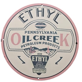 22. Rare 1935 Oil Creek Refining Co. Porcelain Sign - Antique ETHYL Petroleum Advertising