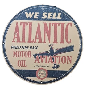 25. Vintage Atlantic Aviation Porcelain Sign ? Classic Motor Oil Advertisement