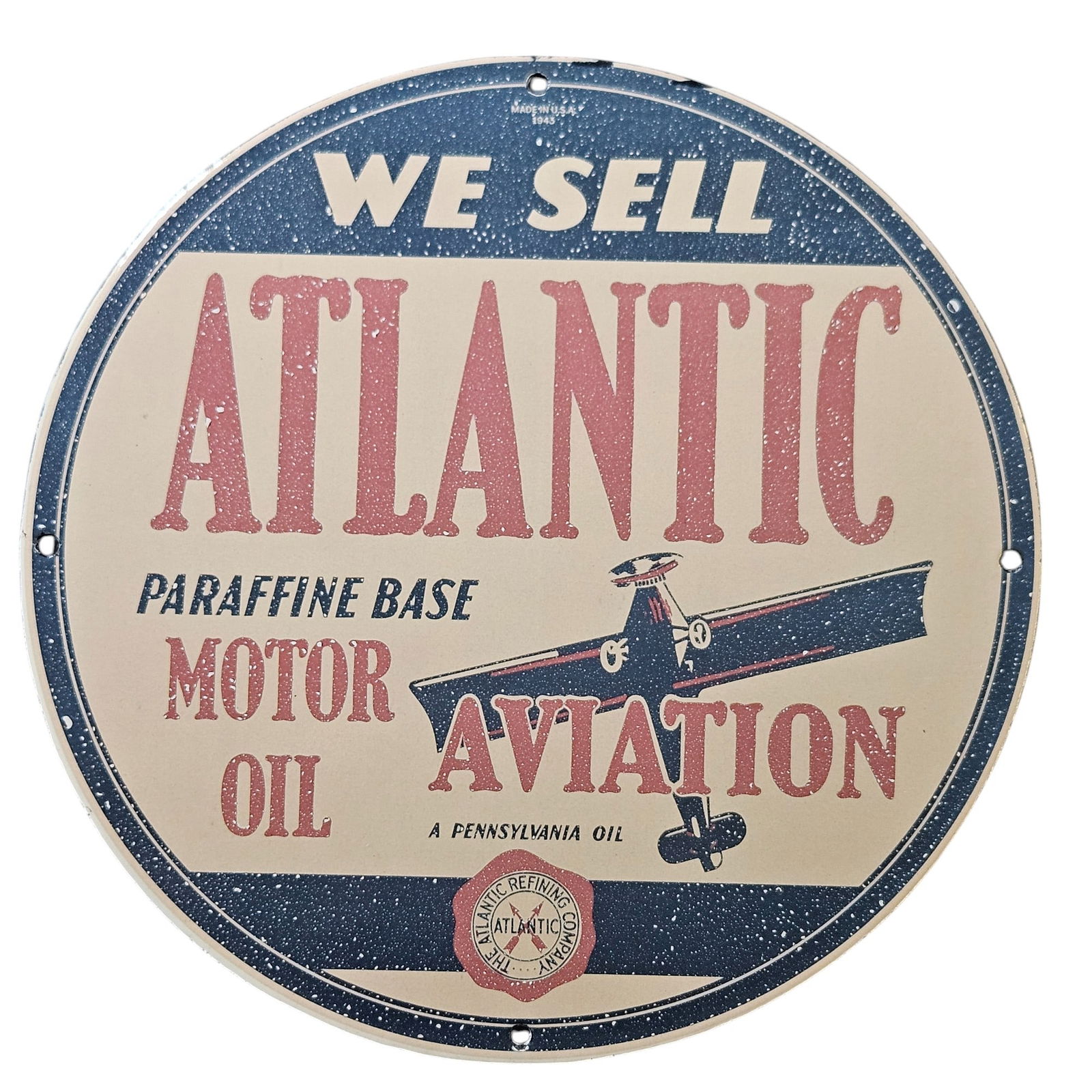 25. Vintage Atlantic Aviation Porcelain Sign ? Classic Motor Oil Advertisement (1 of 2)