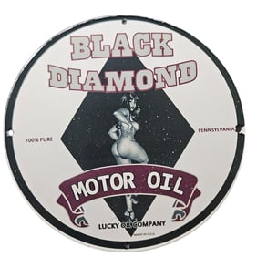 27. Vintage Black Diamond Motor Oil Porcelain Sign - Collectible Art Deco Style