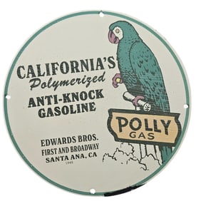 30. Vintage California Polly Gas Porcelain Sign - Anti-Knock Gasoline Collectible