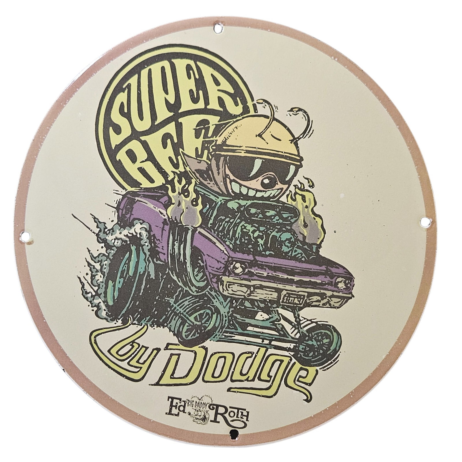 34. Vintage Porcelain Sign: Ed Roth's Super Beetle Car Art for Collectors: Step into a realm of automotive nostalgia with this stunning vintage porcelain sign depicting Ed 'Big Daddy' Roth's iconic Super Beetle design. This remarkable sign showcases a dynamic illustration of