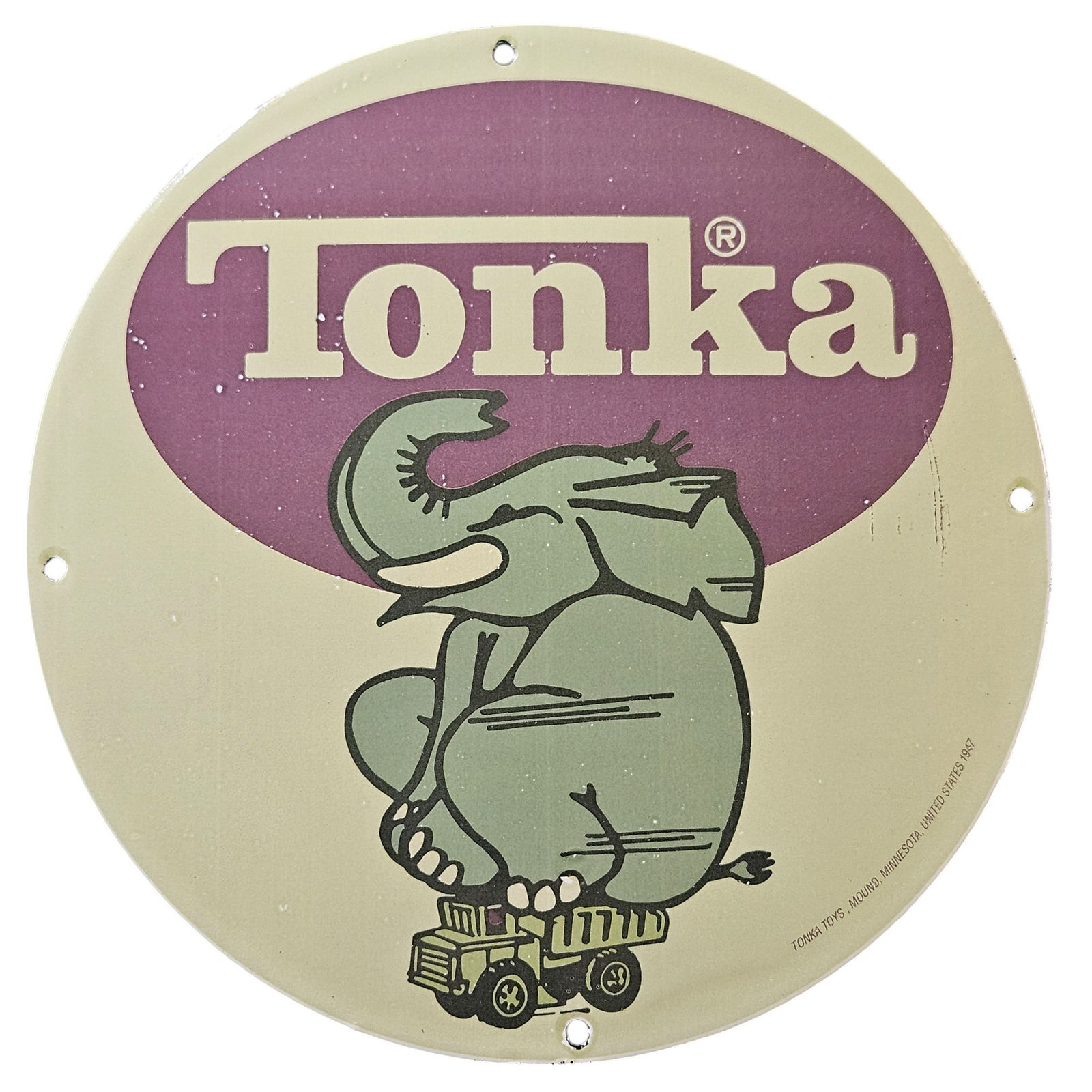 40. Vintage Tonka Toy Porcelain Sign featuring Adorable Elephant and Trucks (1 of 2)