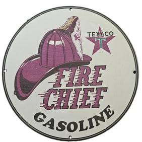 41. Vintage Texaco Fire Chief Porcelain Sign ? Classic Gasoline Memorabilia for Collectors
