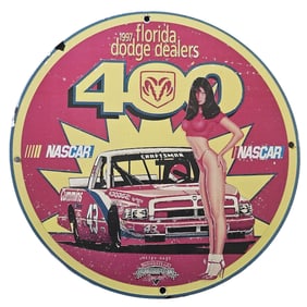 43. Rare 1997 Florida Dodge Dealers NASCAR Porcelain Sign ? Vintage Collectible