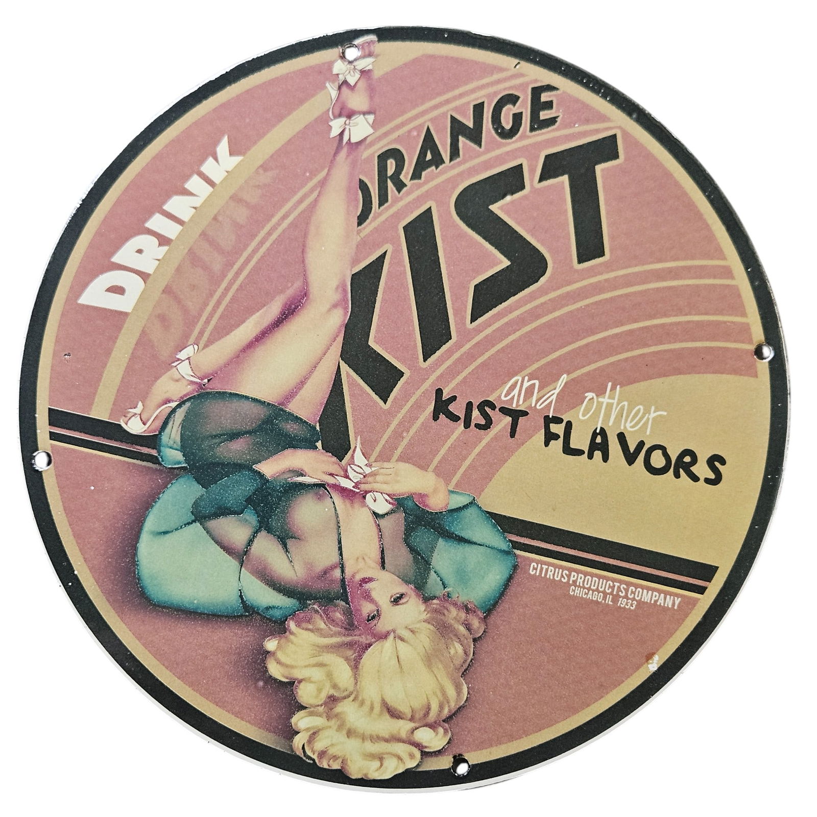 47. Vintage 1939 Porcelain Sign: Drink Orange Kist & Other Kist Flavors (1 of 2)