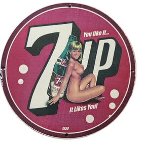 48. Vintage 1950s 7UP Porcelain Sign - Iconic Advertising Collectible