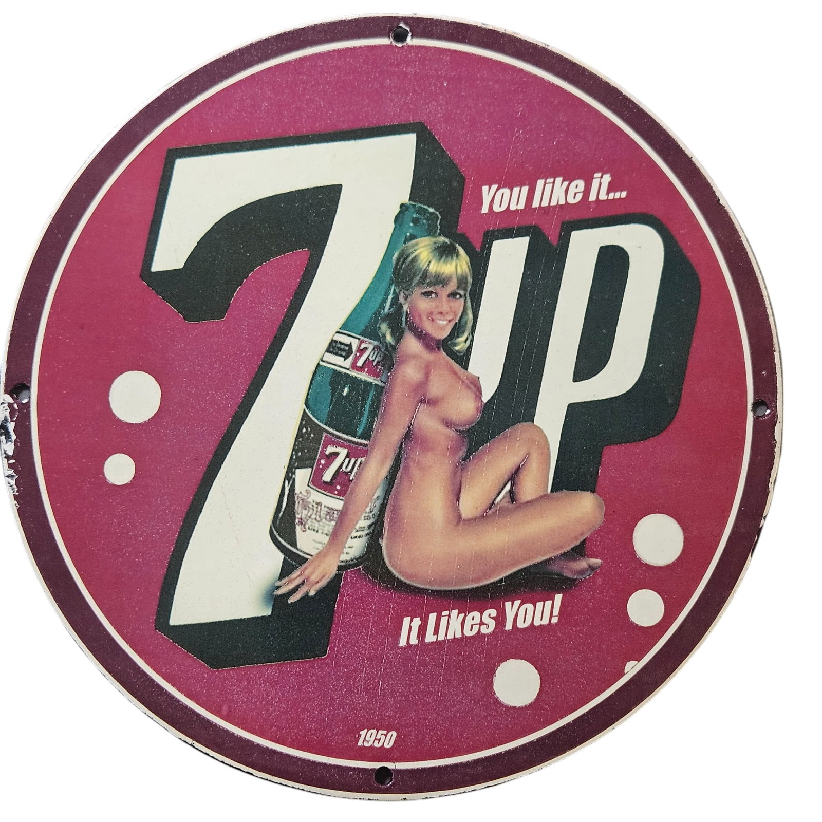 48. Vintage 1950s 7UP Porcelain Sign - Iconic Advertising Collectible (1 of 2)