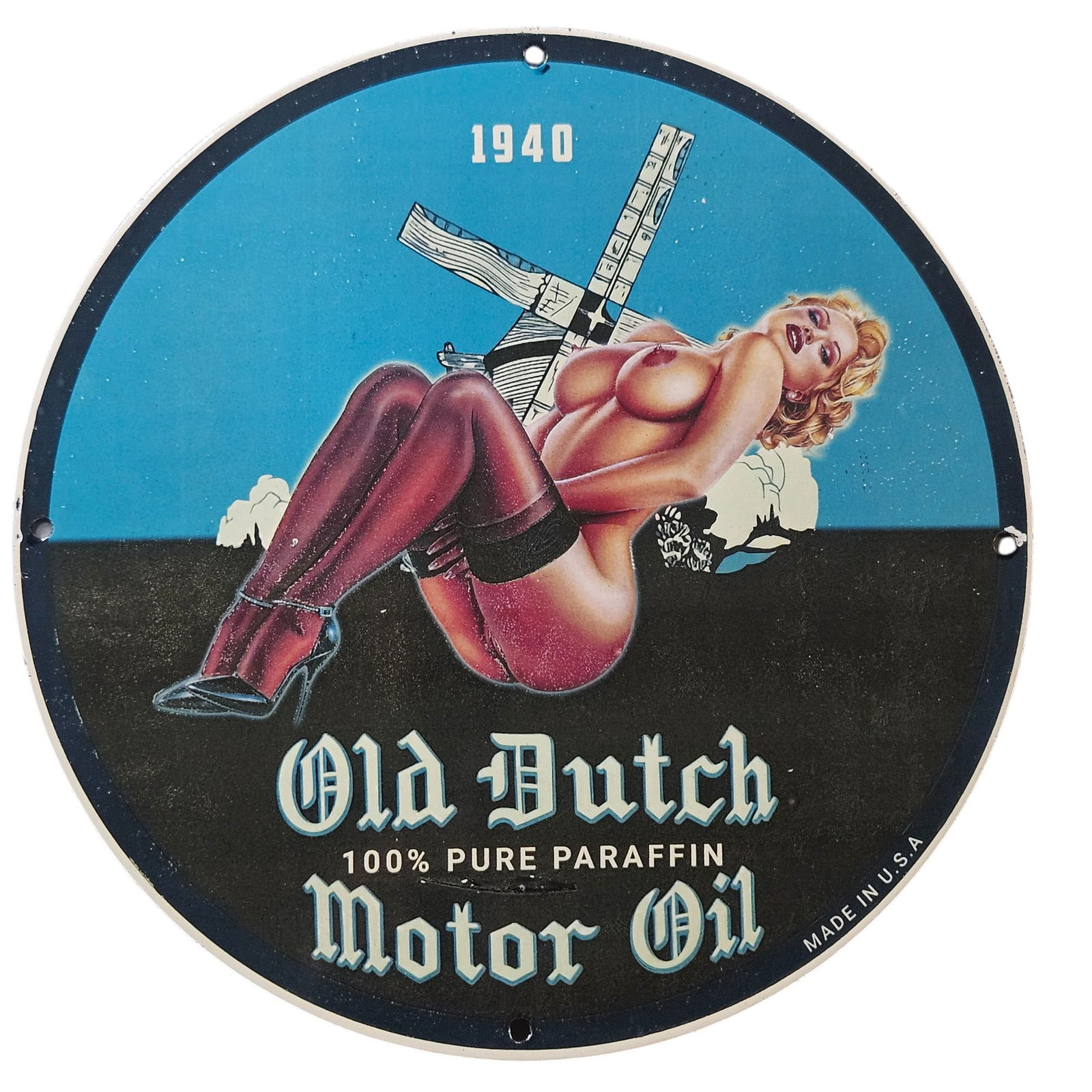 51. 1940 Vintage Porcelain Sign - Old Dutch Motor Oil - 100% Pure Paraffin - Collector's Item (1 of 2)